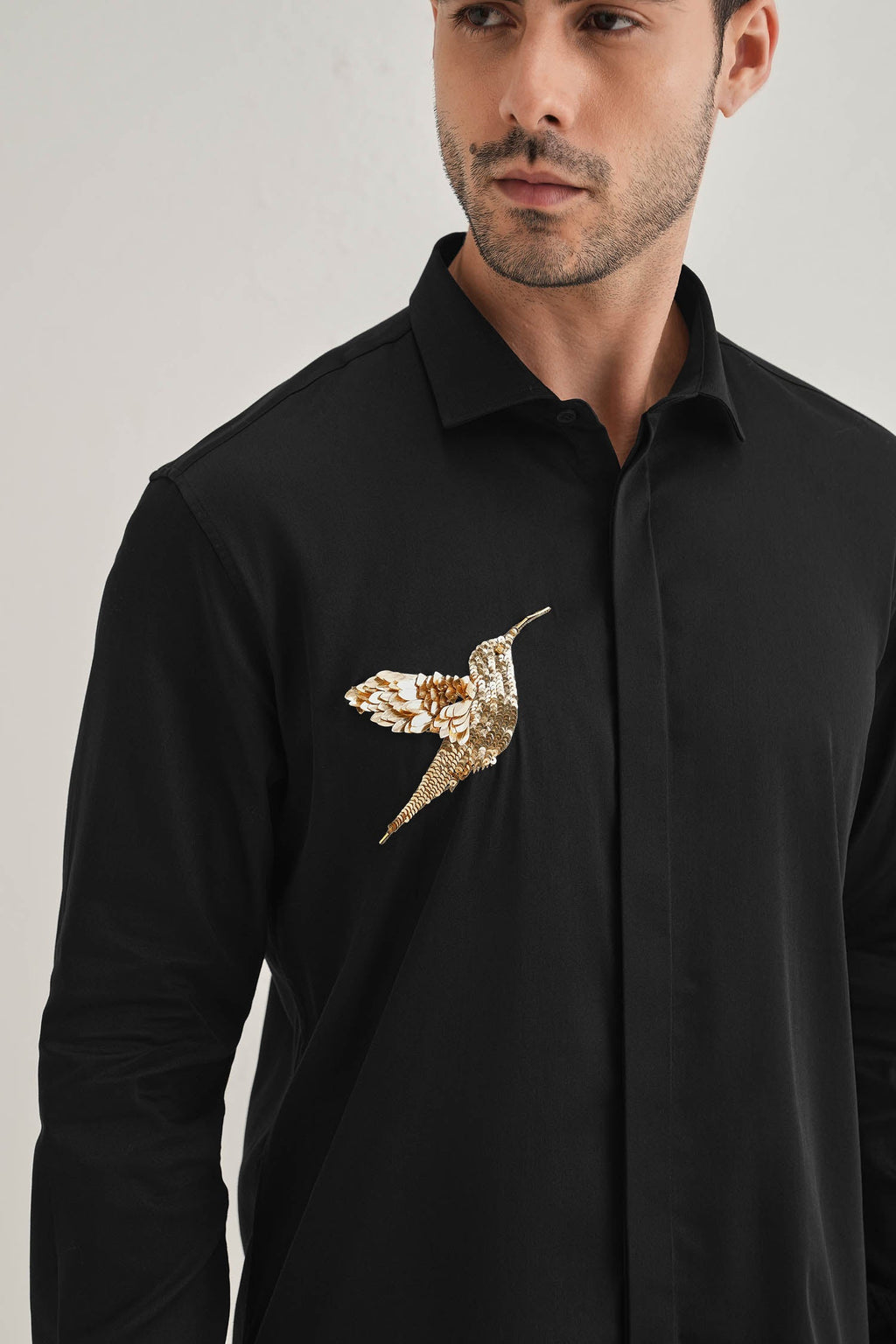 Birdie(Bird)- Hand Embroidered Designer Shirt - Black