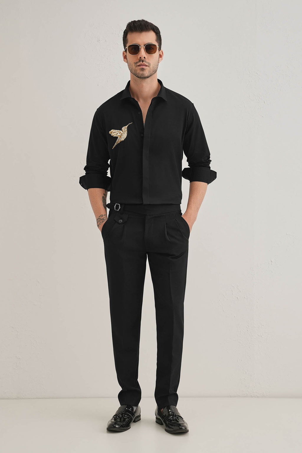 Birdie(Bird)- Hand Embroidered Designer Shirt - Black