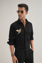 Birdie(Bird)- Hand Embroidered Designer Shirt - Black