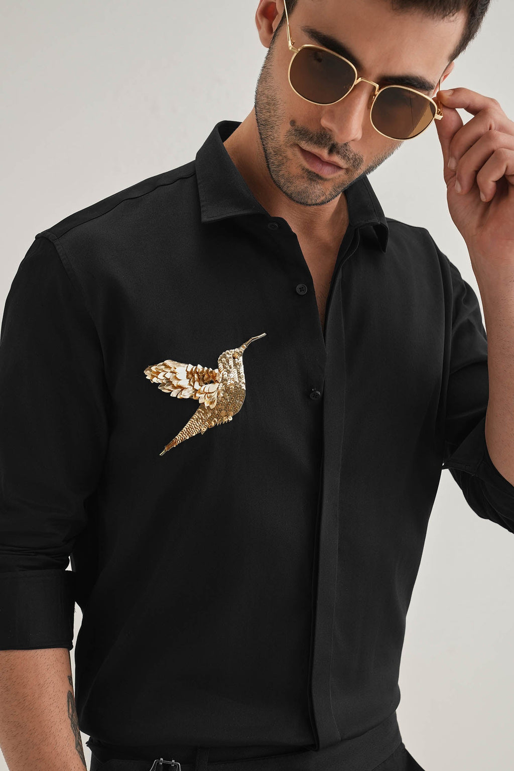 Birdie(Bird)- Hand Embroidered Designer Shirt - Black