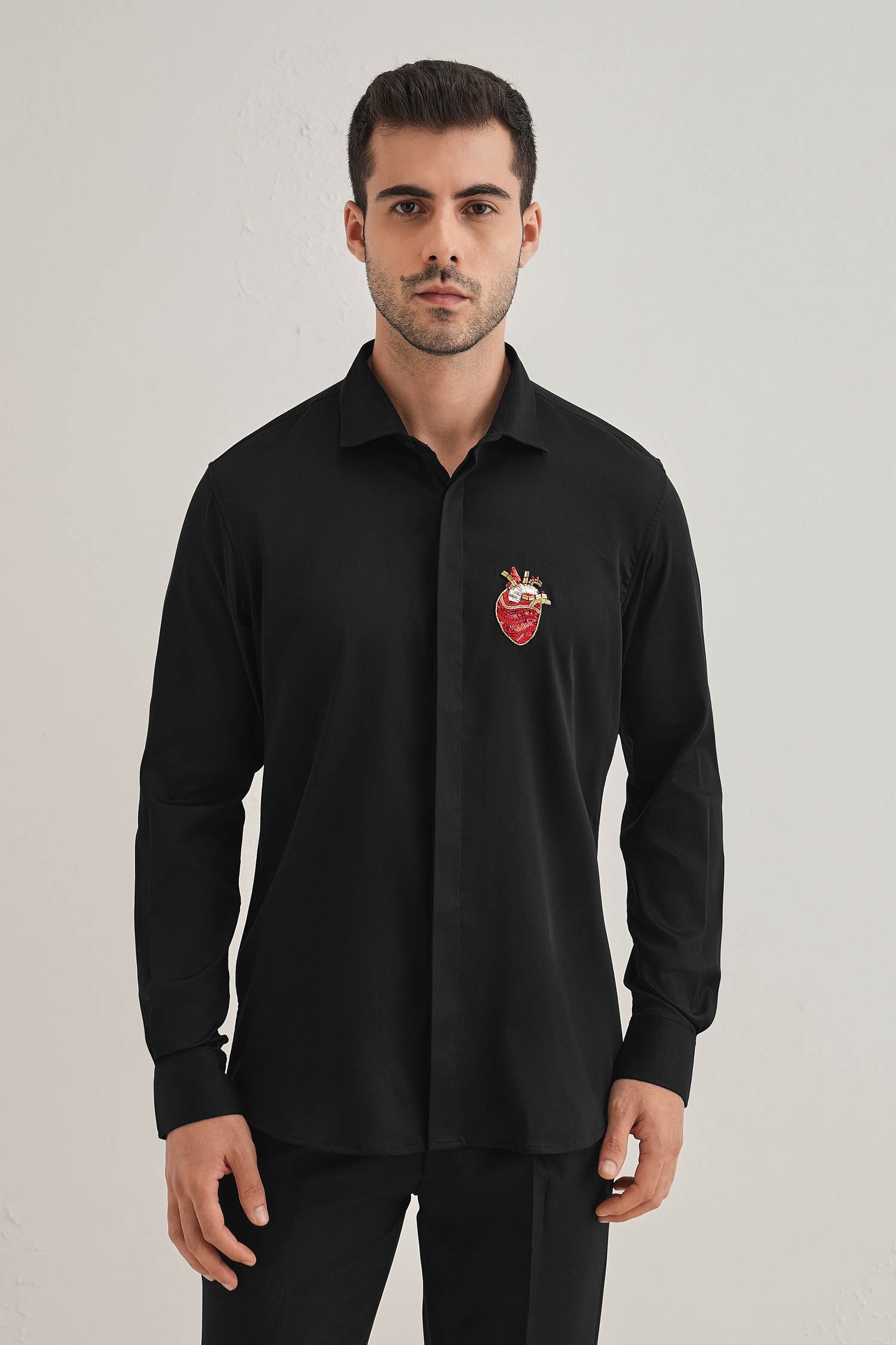 Biological Heart- Hand Embroidered Designer Shirt - Black