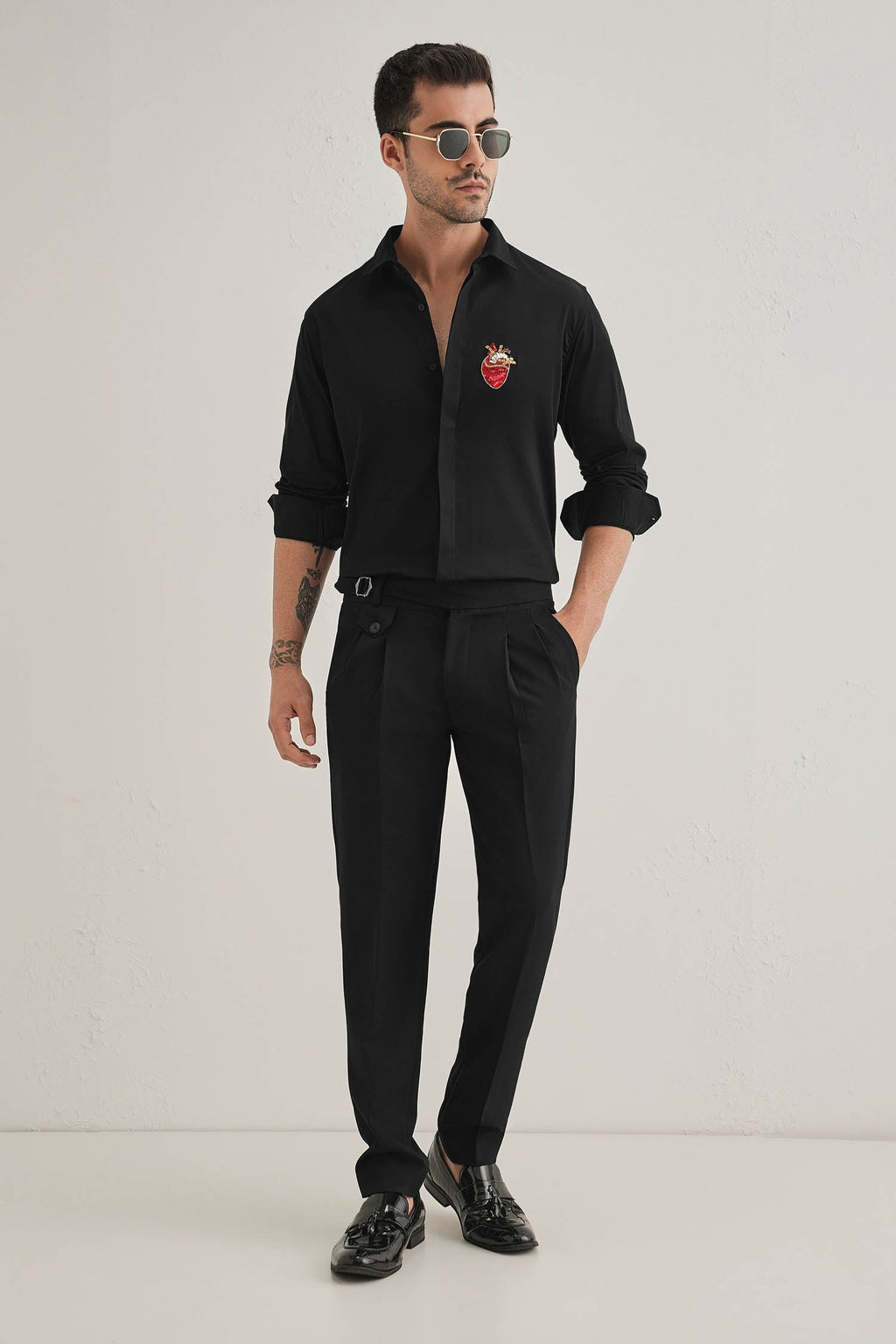 Biological Heart- Hand Embroidered Designer Shirt - Black