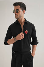 Biological Heart- Hand Embroidered Designer Shirt - Black