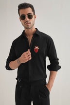 Biological Heart- Hand Embroidered Designer Shirt - Black
