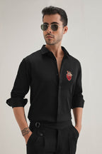 Biological Heart- Hand Embroidered Designer Shirt - Black