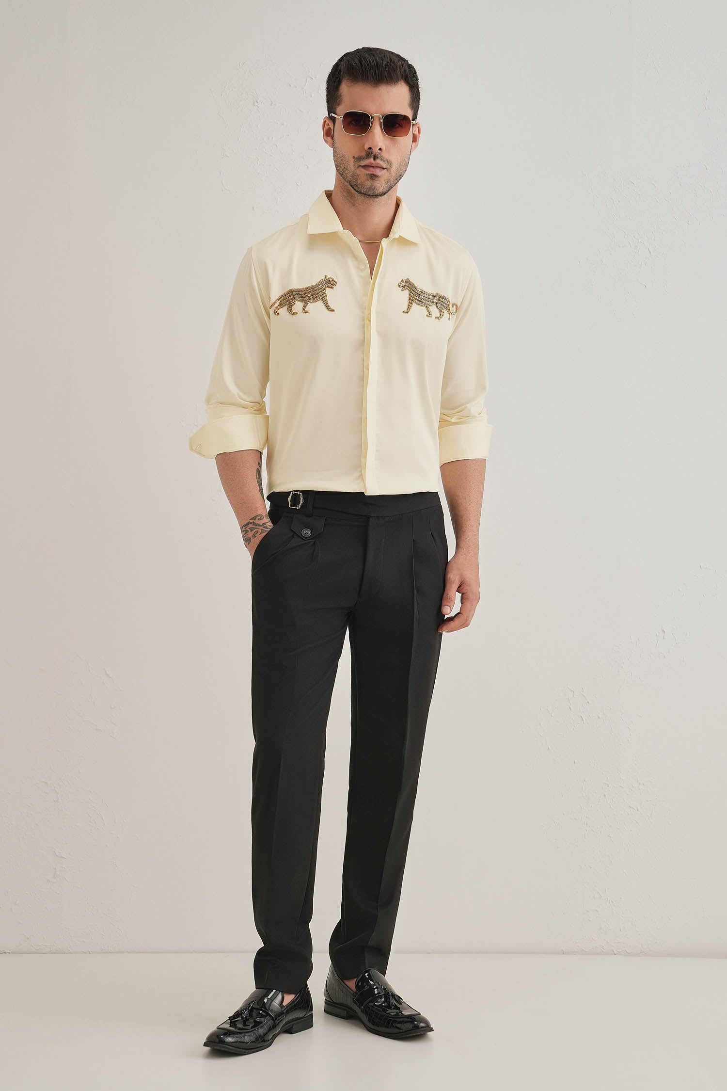 Bobcat - Hand Embroidered Designer Shirt - Ivory