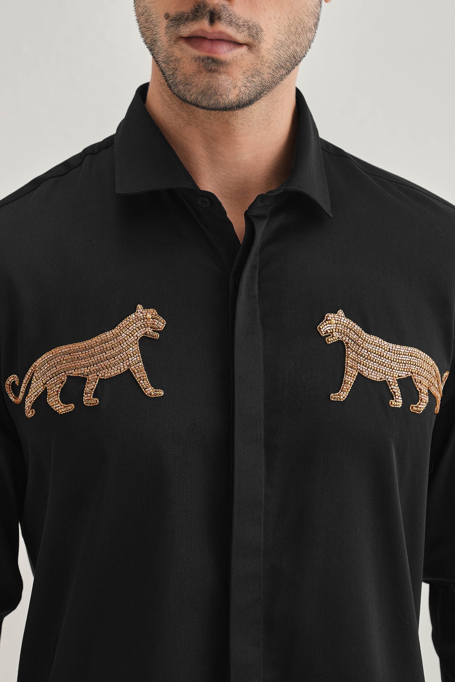 Bobcat - Hand Embroidered Designer Shirt - Black