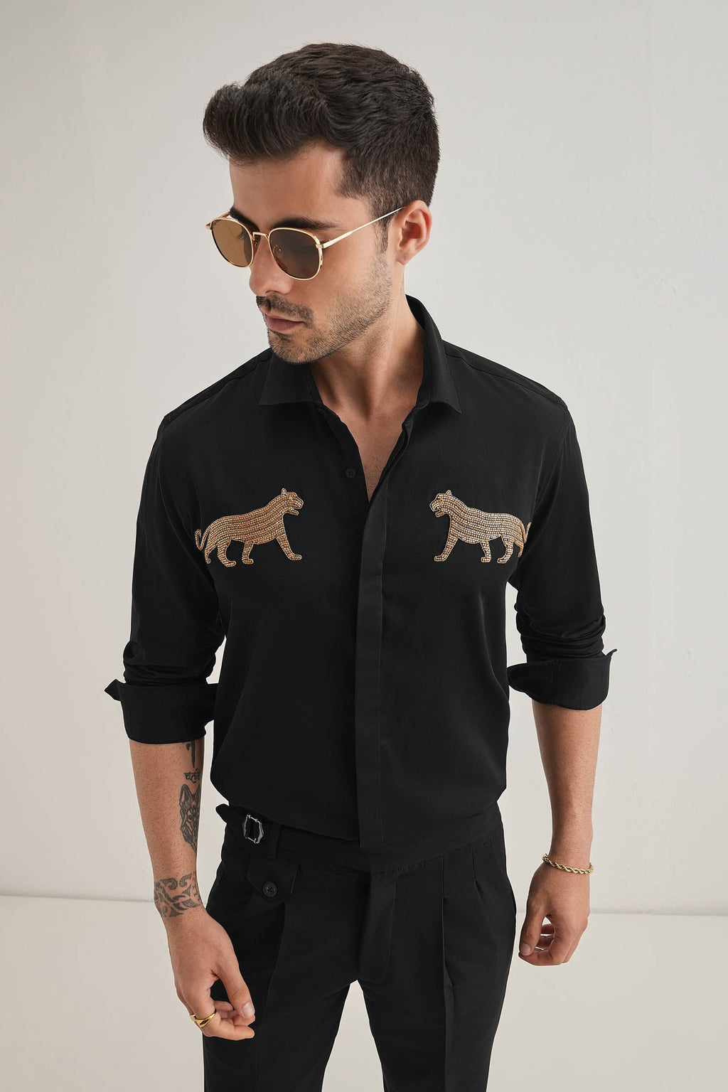 Bobcat - Hand Embroidered Designer Shirt - Black