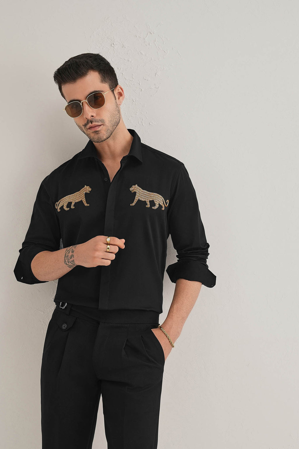 Bobcat - Hand Embroidered Designer Shirt - Black