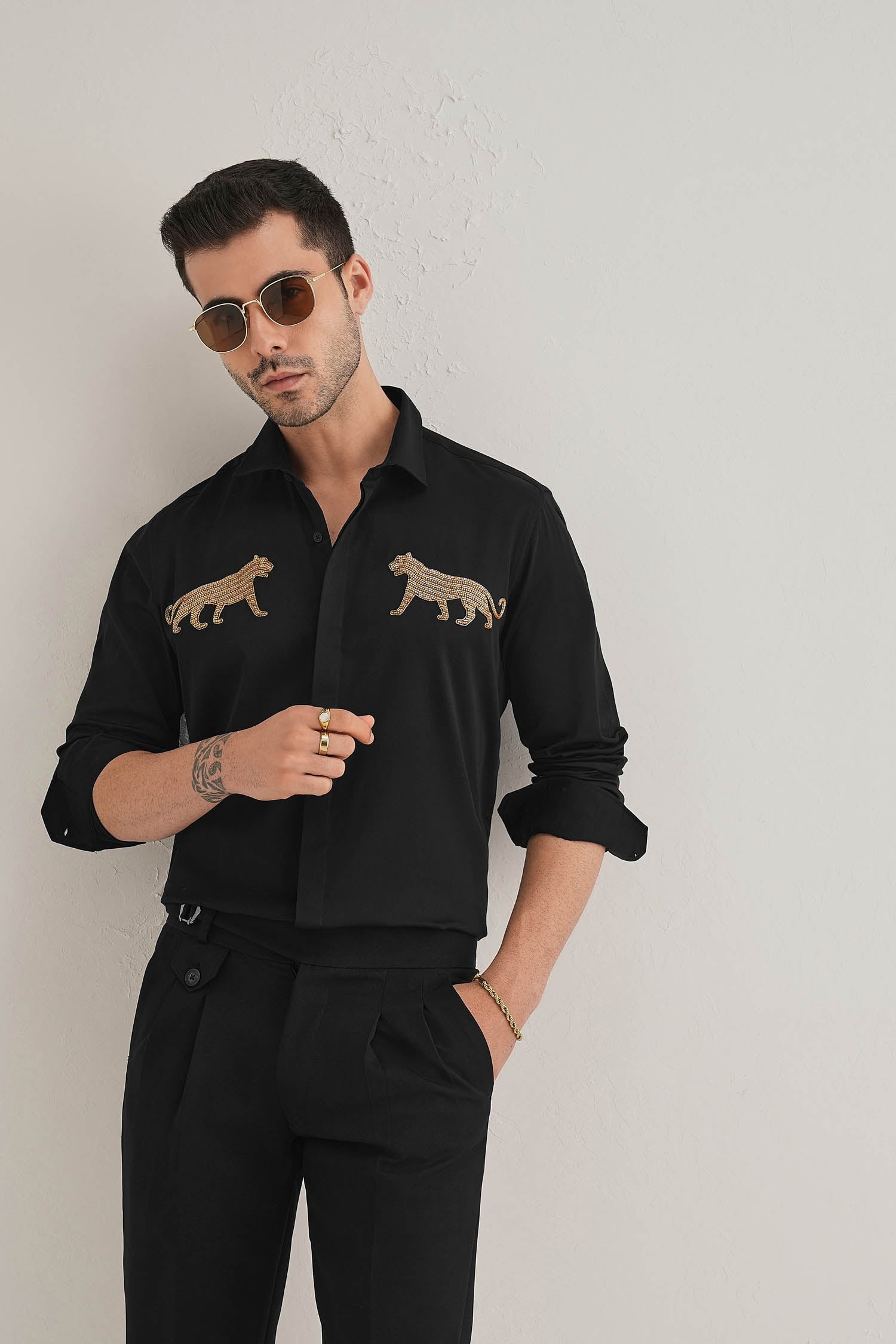 Bobcat - Hand Embroidered Designer Shirt - Black