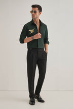 Birdie(Bird) - Hand Embroidered Designer Shirt - Bottle Green