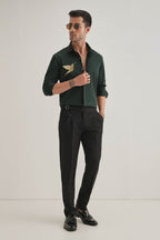 Birdie(Bird)- Hand Embroidered Designer Shirt- Bottle Green