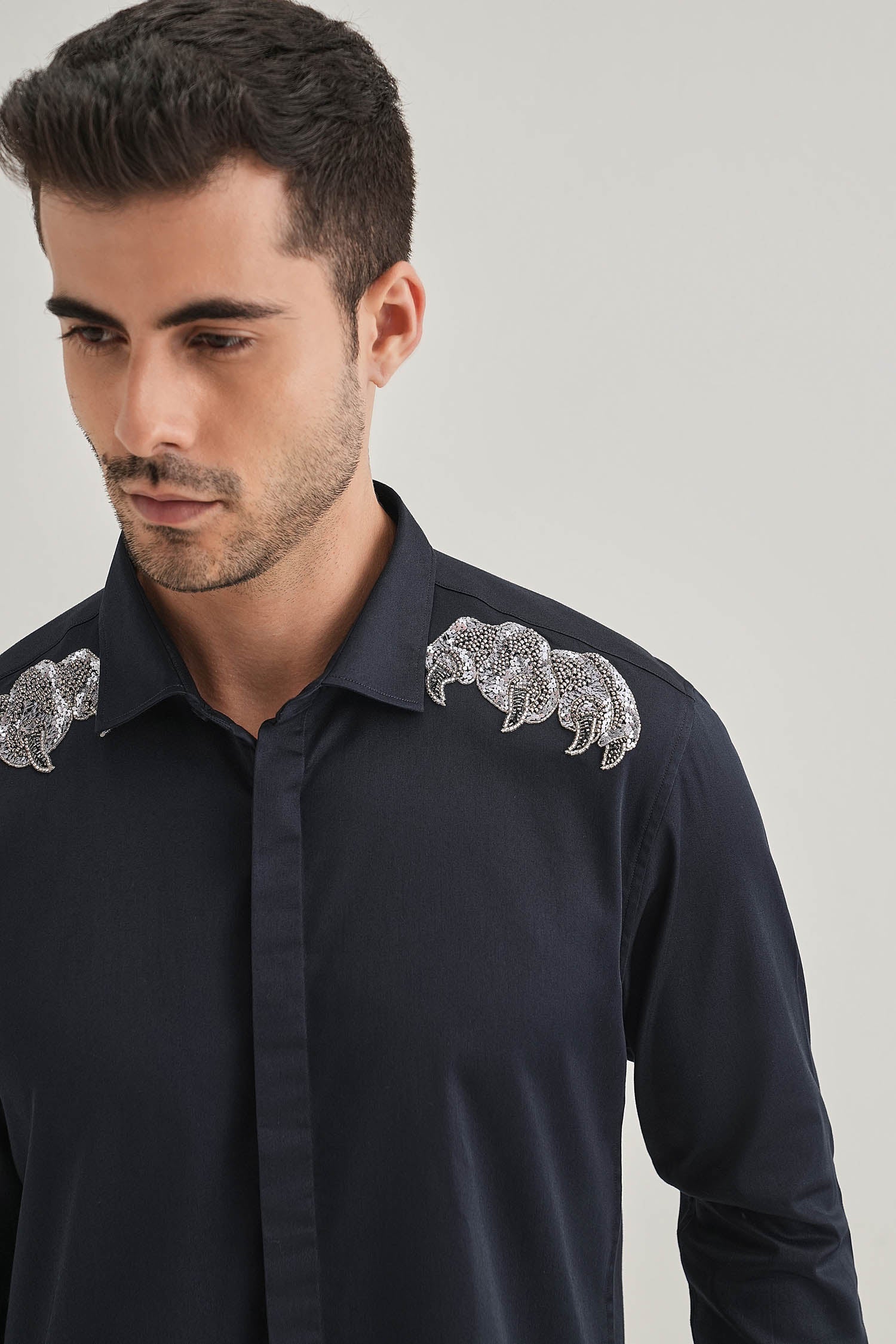 Paws Hand Embroidered Designer Shirt - Navy
