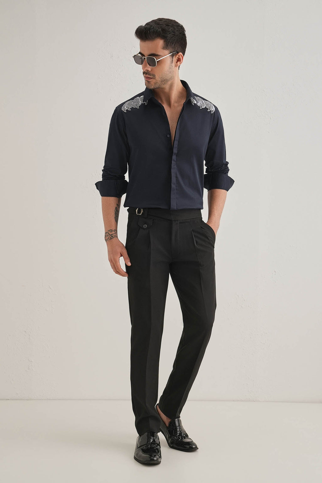 Paws Hand Embroidered Designer Shirt - Navy