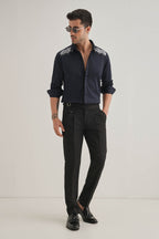 Paws Hand Embroidered Designer Shirt - Navy