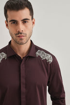 Paws Hand Embroidered Designer Shirt - Wine