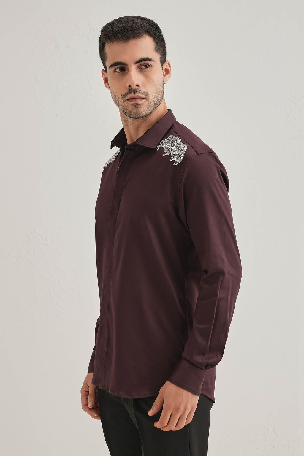 Paws Hand Embroidered Designer Shirt - Wine