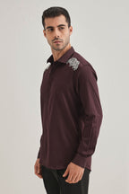 Paws Hand Embroidered Designer Shirt - Wine