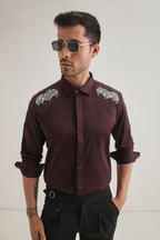 Paws Hand Embroidered Designer Shirt - Wine