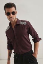 Paws Hand Embroidered Designer Shirt - Wine
