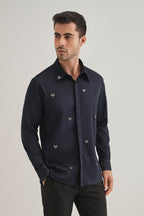 Little Heart Hand Embroidered Designer Shirt - Navy