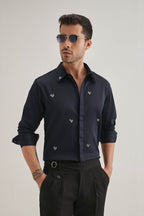 Little Heart Hand Embroidered Designer Shirt - Navy