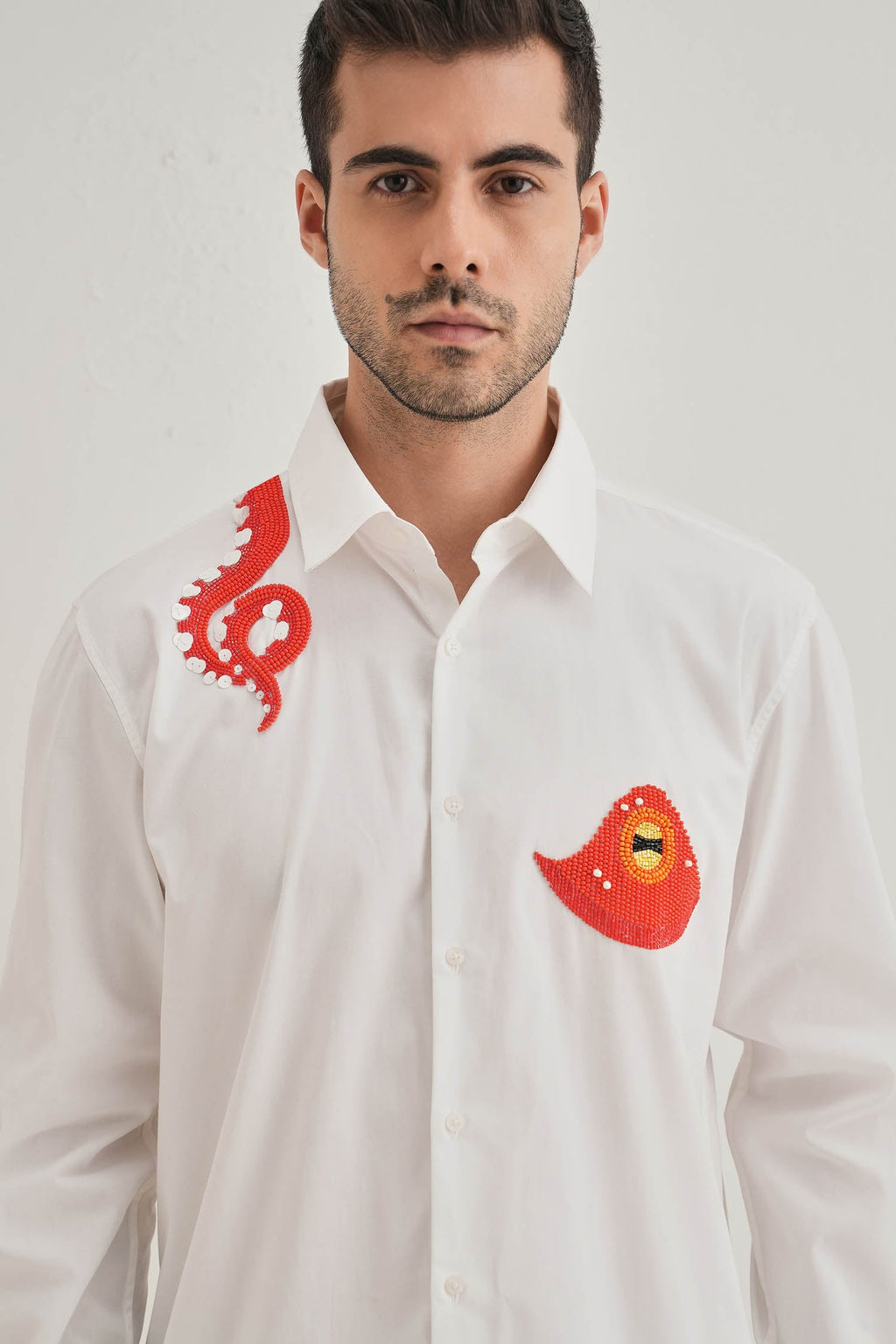 Octopod(Octopus) - Hand Embroidered Designer Shirt - White