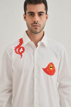 Octopod(Octopus) - Hand Embroidered Designer Shirt - White