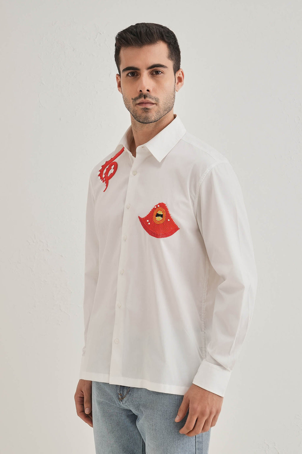 Octopod(Octopus) - Hand Embroidered Designer Shirt - White