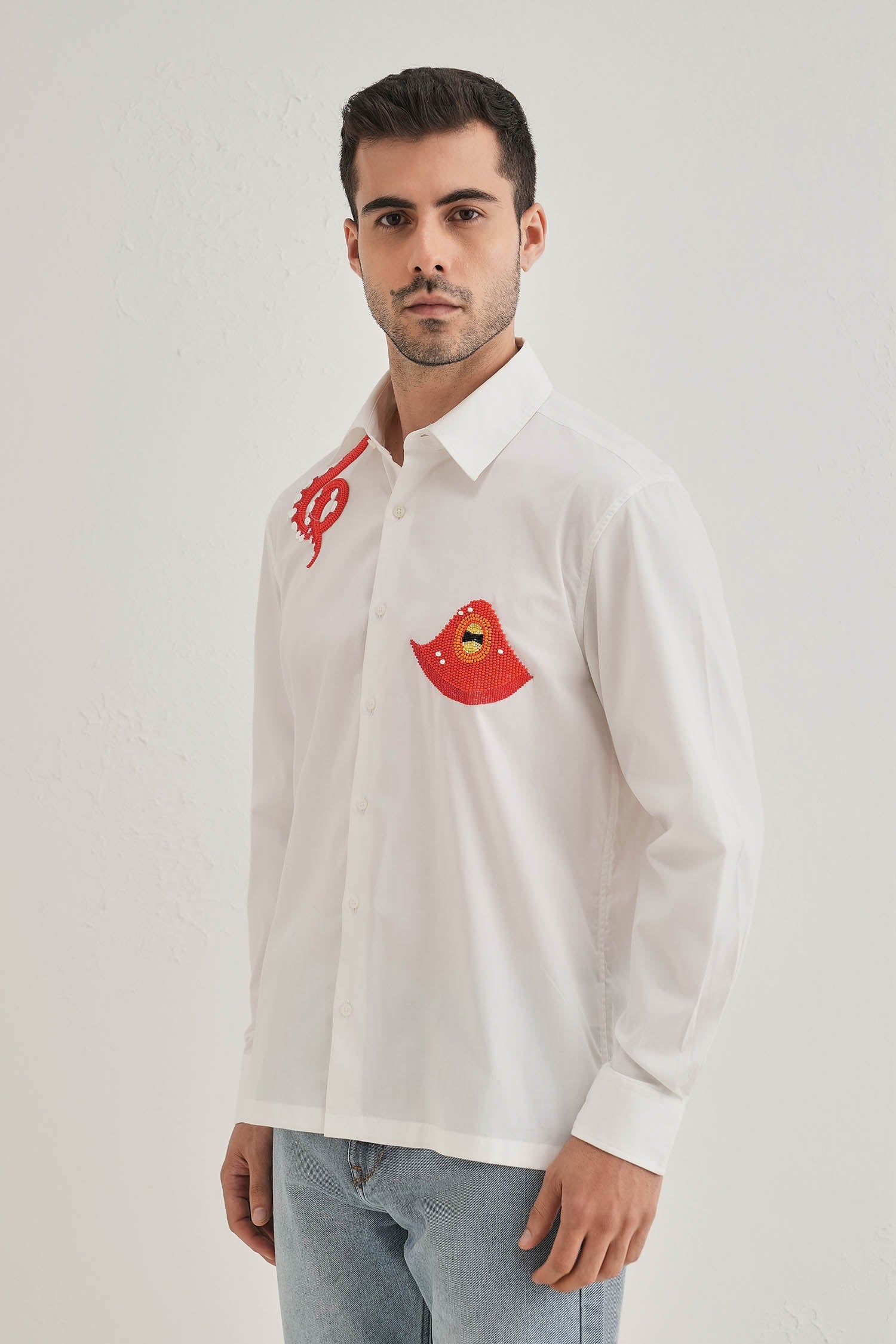 Octopod(Octopus) - Hand Embroidered Designer Shirt - White