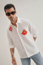 Octopod(Octopus) - Hand Embroidered Designer Shirt - White