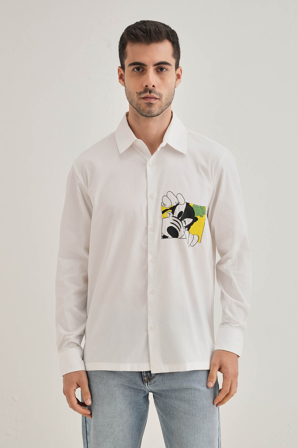Goofy Hand Embroidered Designer Shirt - White