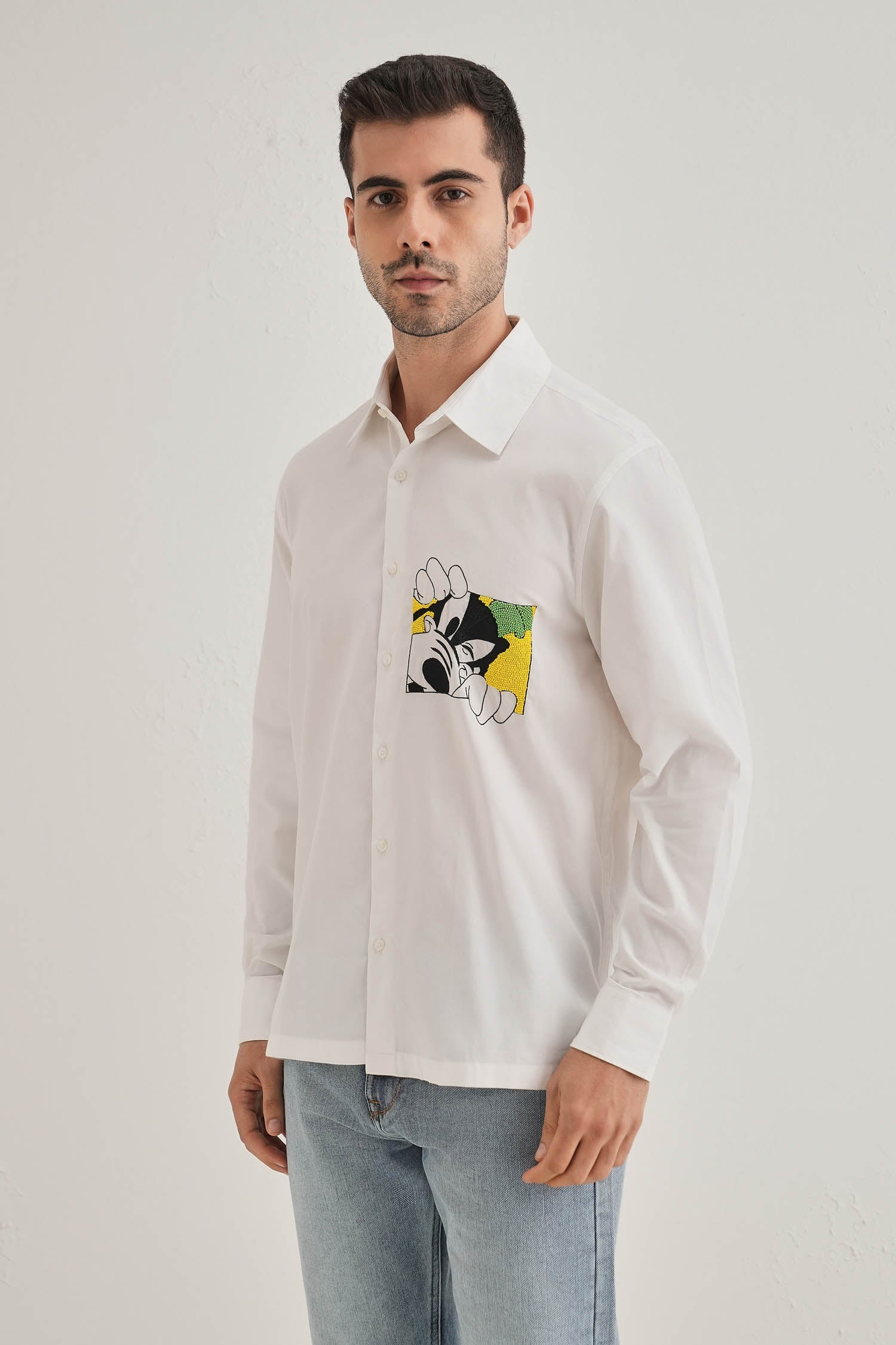 Goofy Hand Embroidered Designer Shirt - White