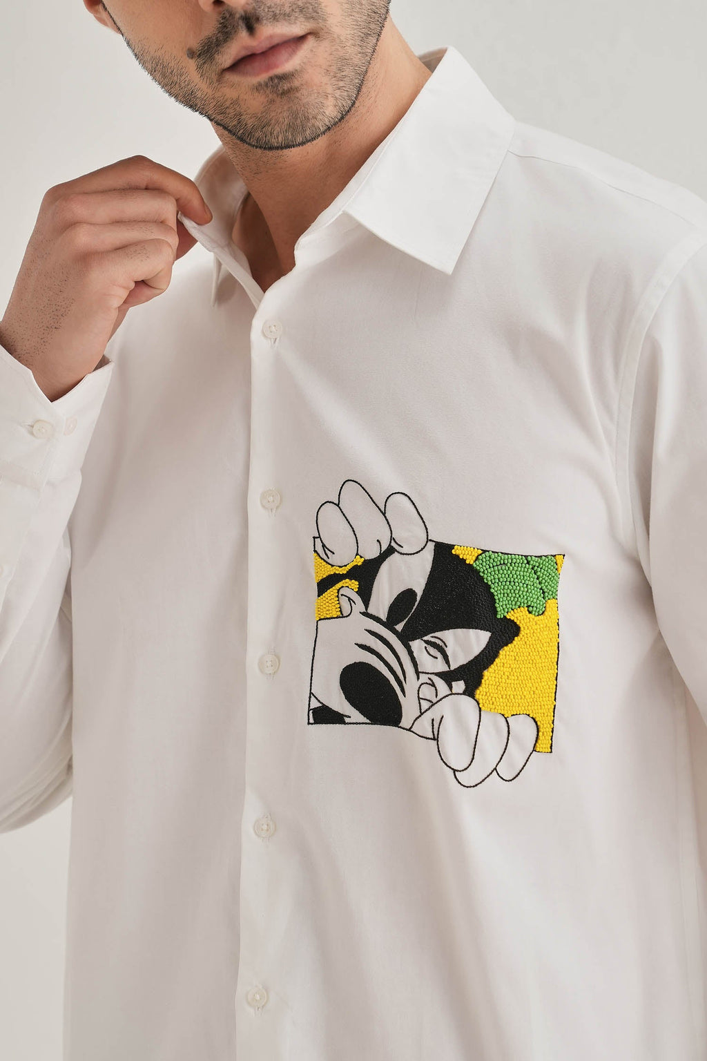 Goofy Hand Embroidered Designer Shirt - White