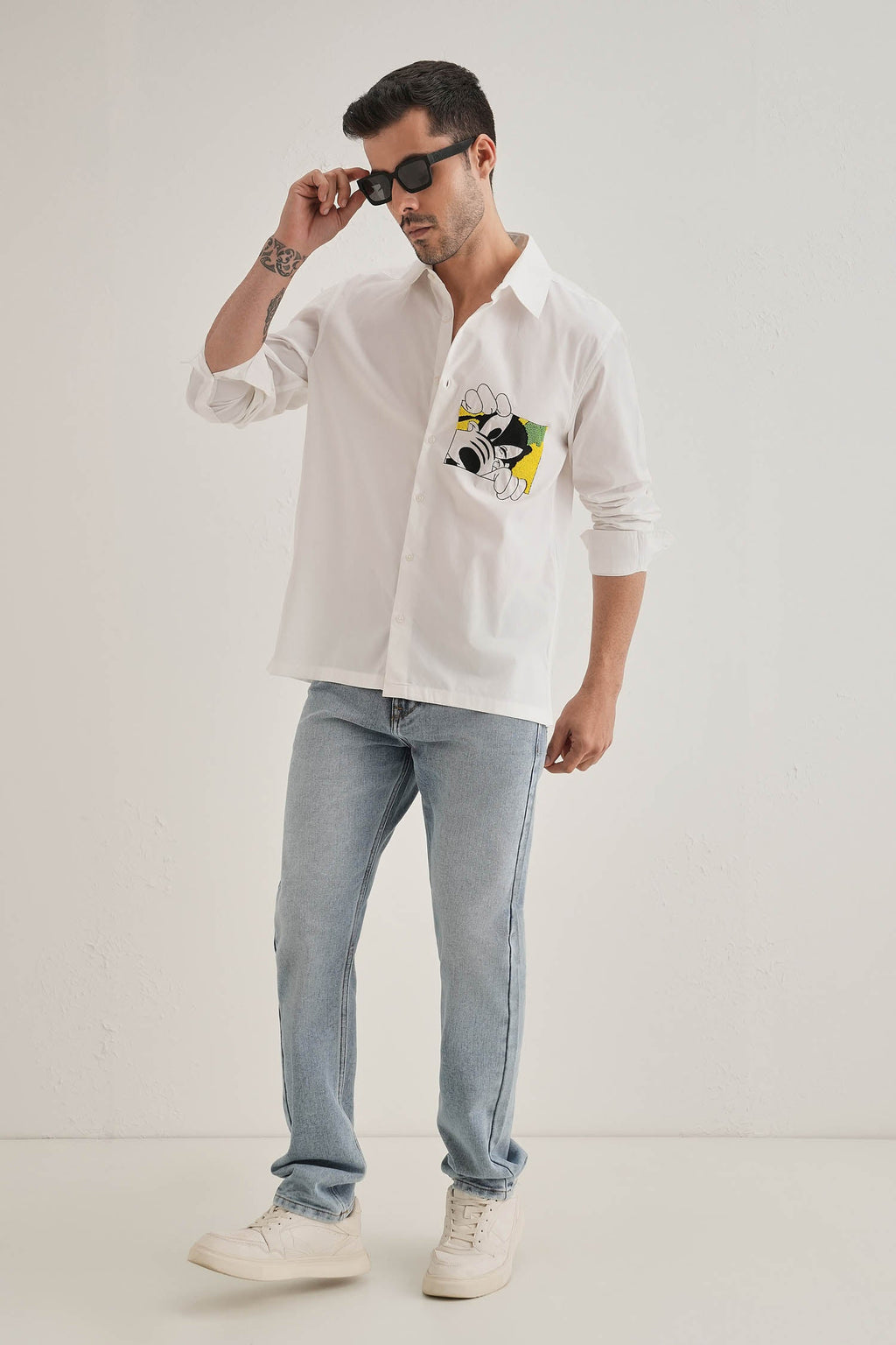 Goofy Hand Embroidered Designer Shirt - White