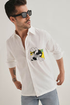 Goofy Hand Embroidered Designer Shirt - White