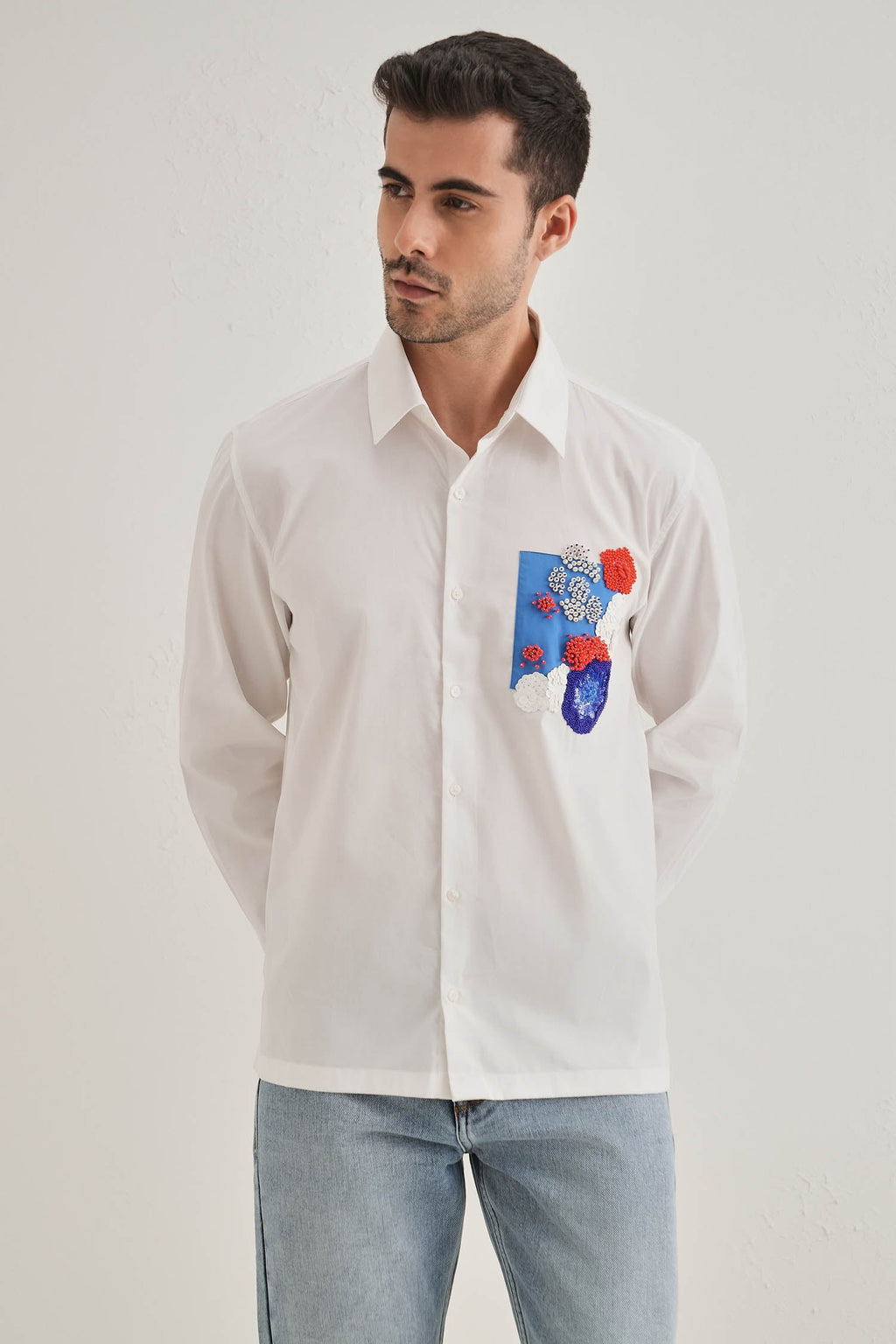 Amoe Hand Embroidered Designer Shirt - White