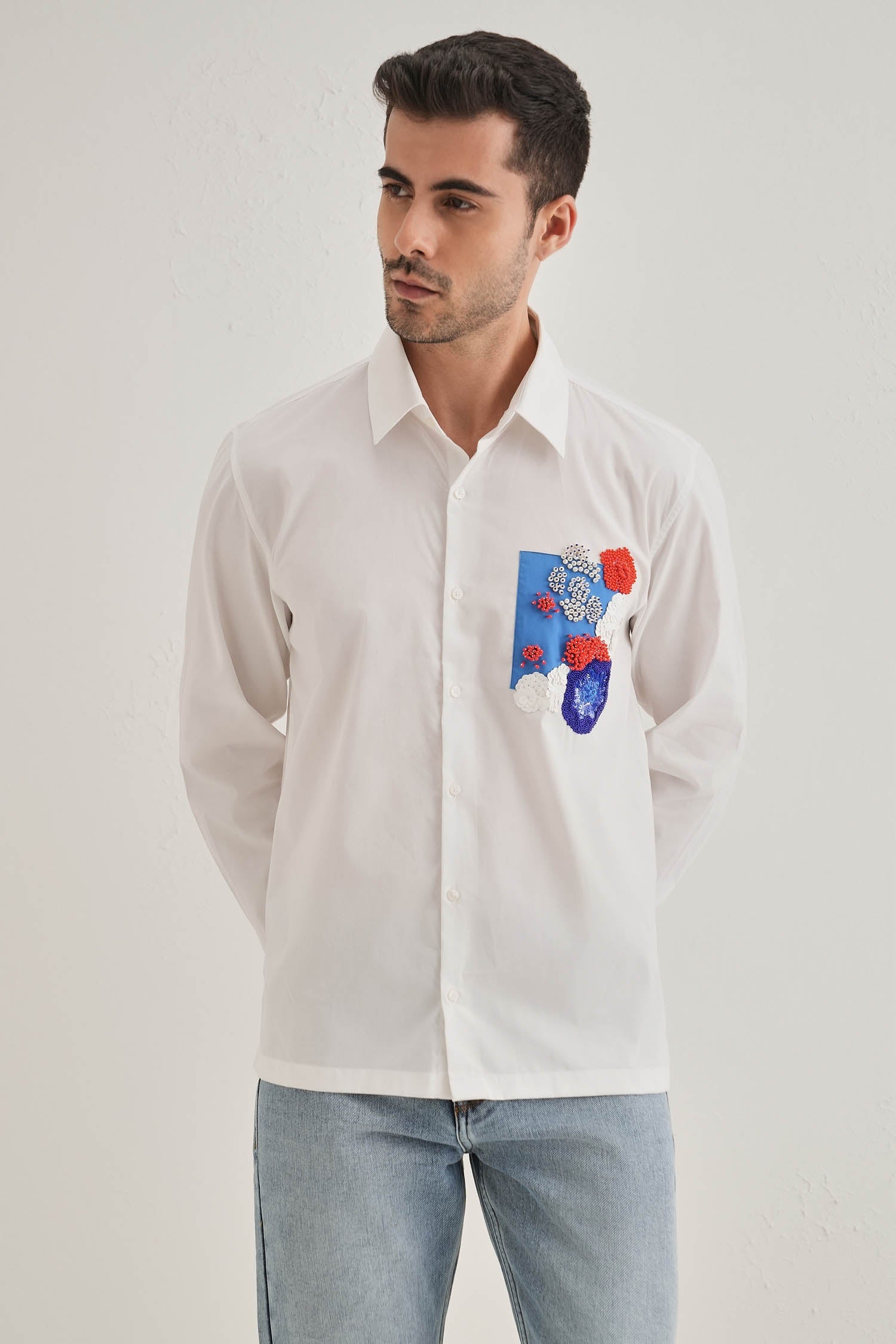 Amoe Hand Embroidered Designer Shirt - White