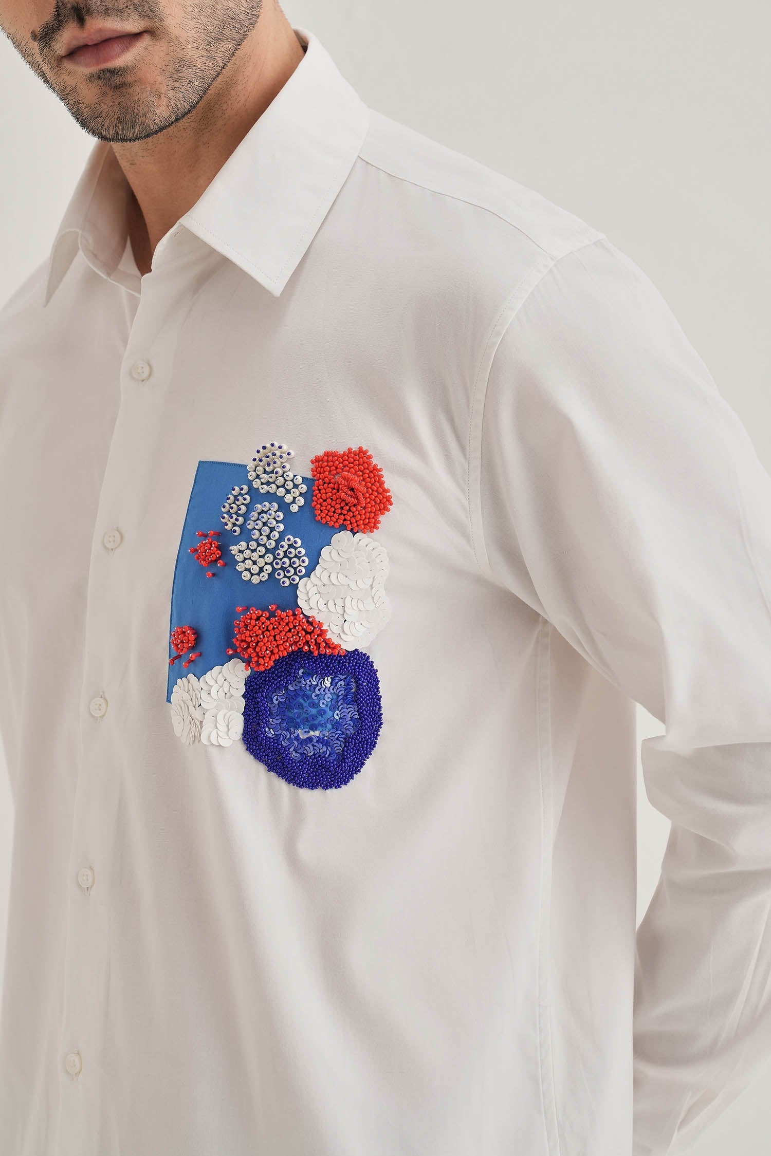 Amoe Hand Embroidered Designer Shirt - White
