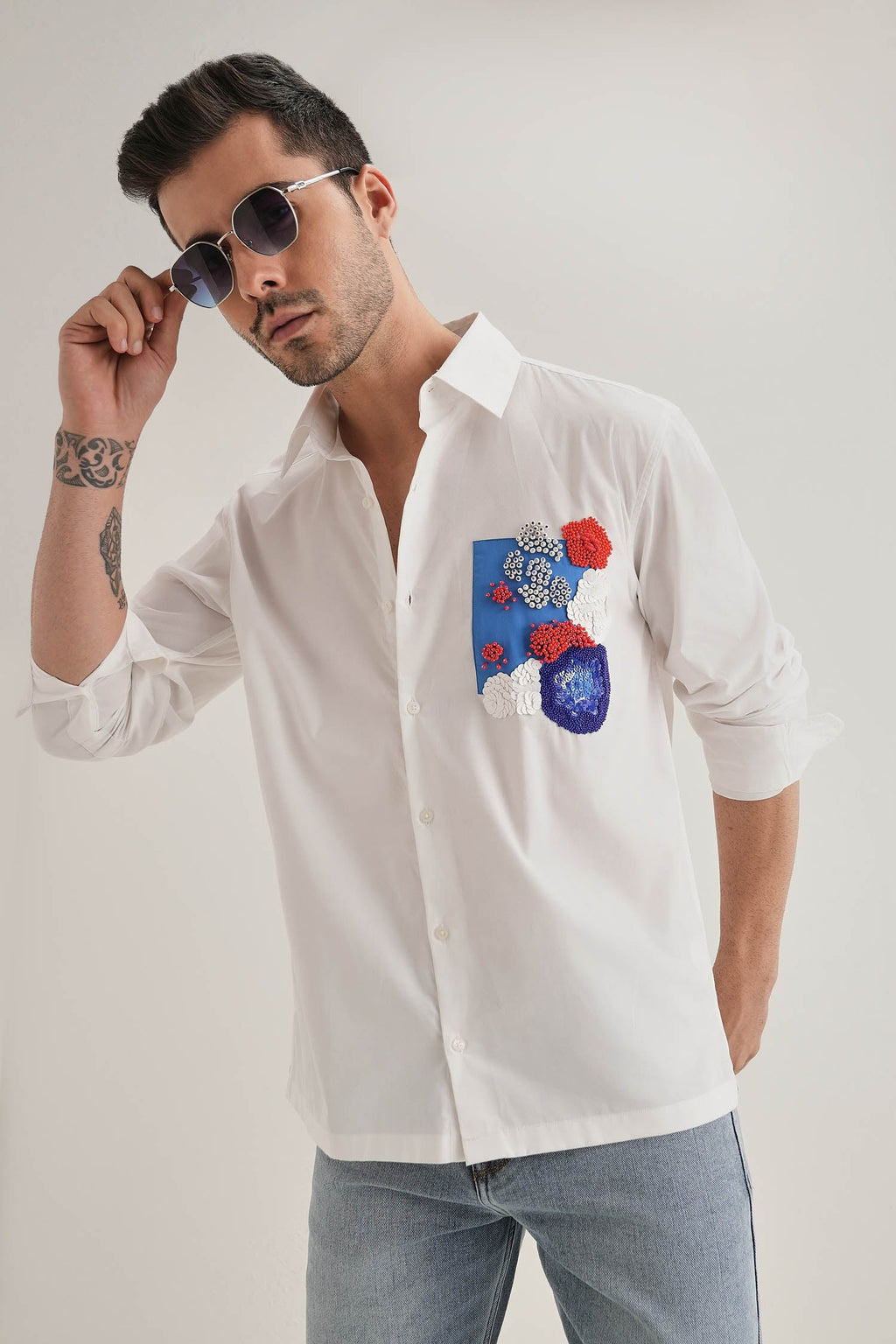 Amoe Hand Embroidered Designer Shirt - White
