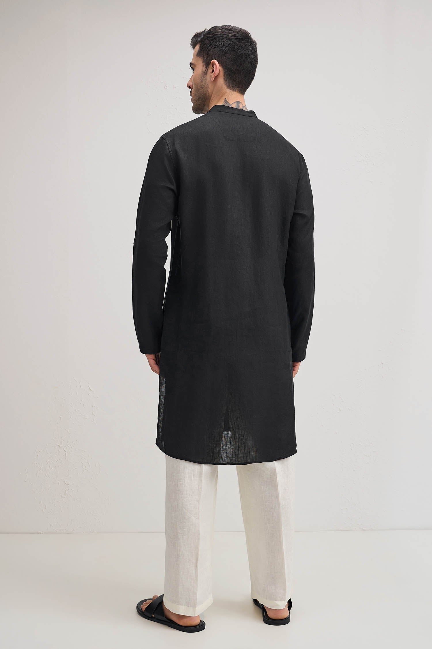 Couplet-irish Linen Kurta - Black
