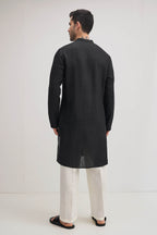 Couplet-irish Linen Kurta - Black
