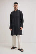 Couplet-irish Linen Kurta - Black