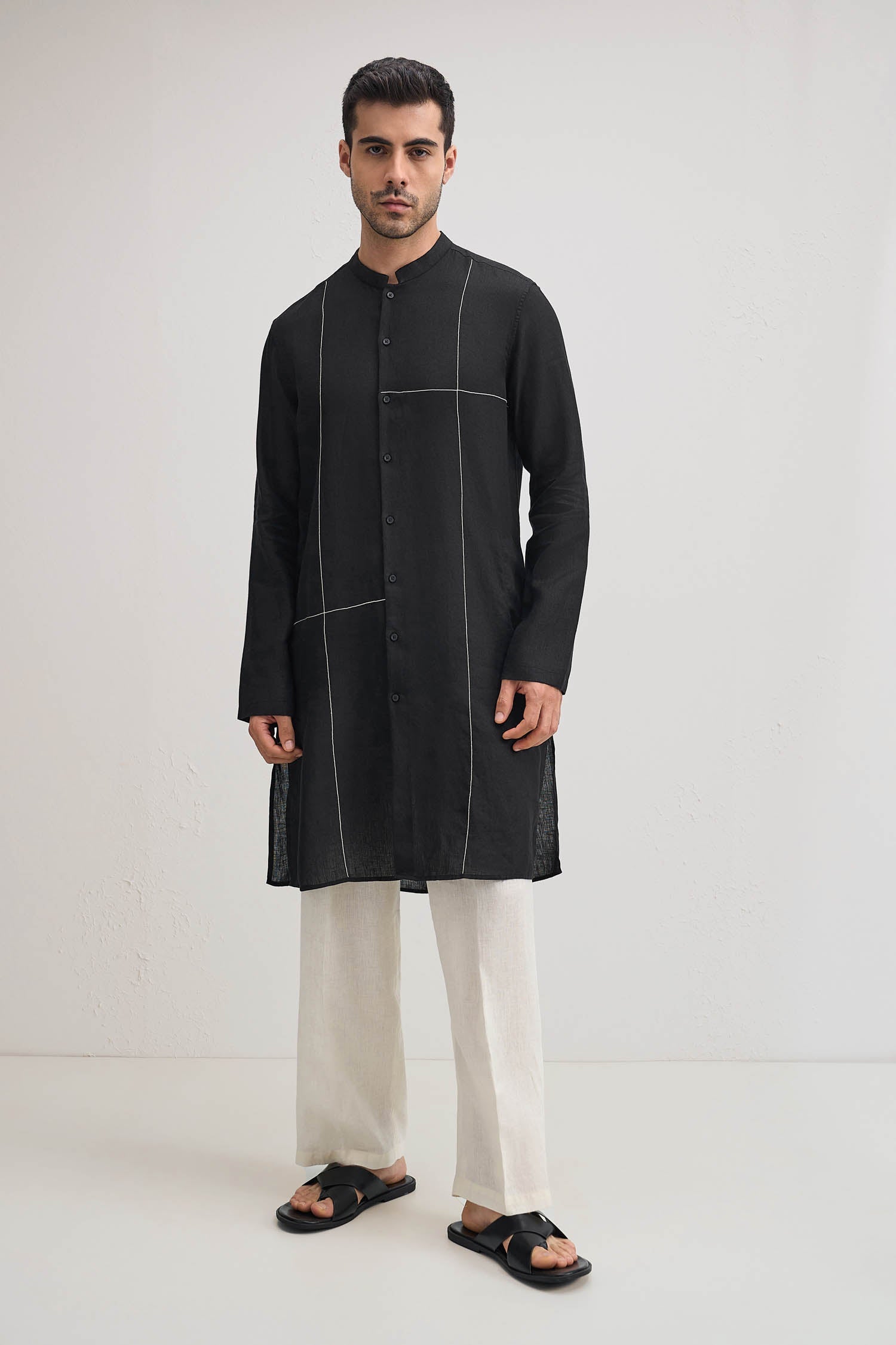 Couplet-irish Linen Kurta - Black