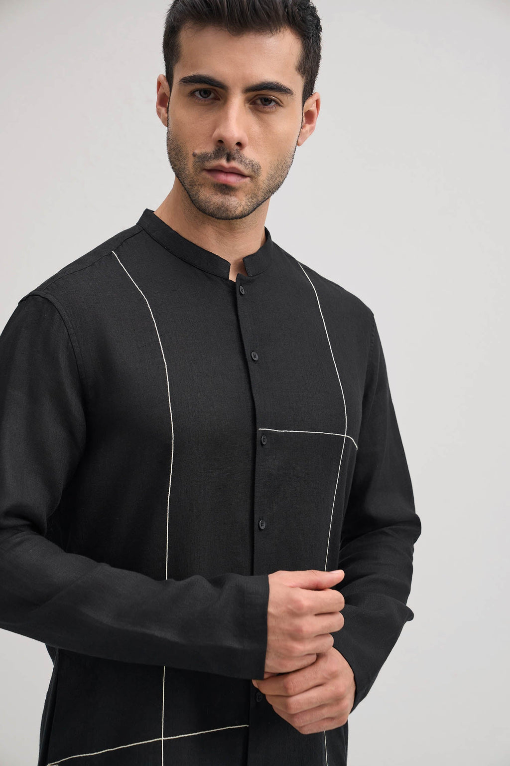 Couplet-irish Linen Kurta - Black