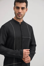 Couplet-irish Linen Kurta - Black