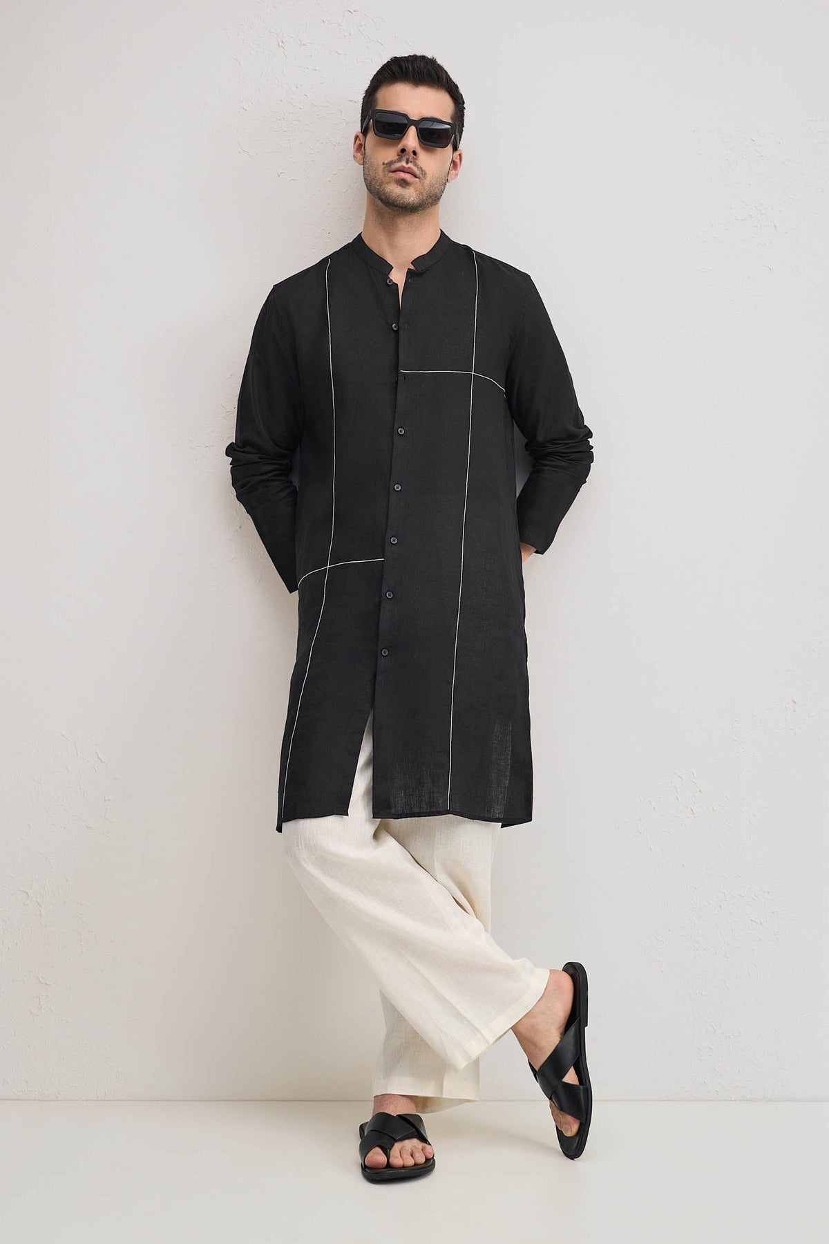 Couplet-Irish Linen Kurta - Black