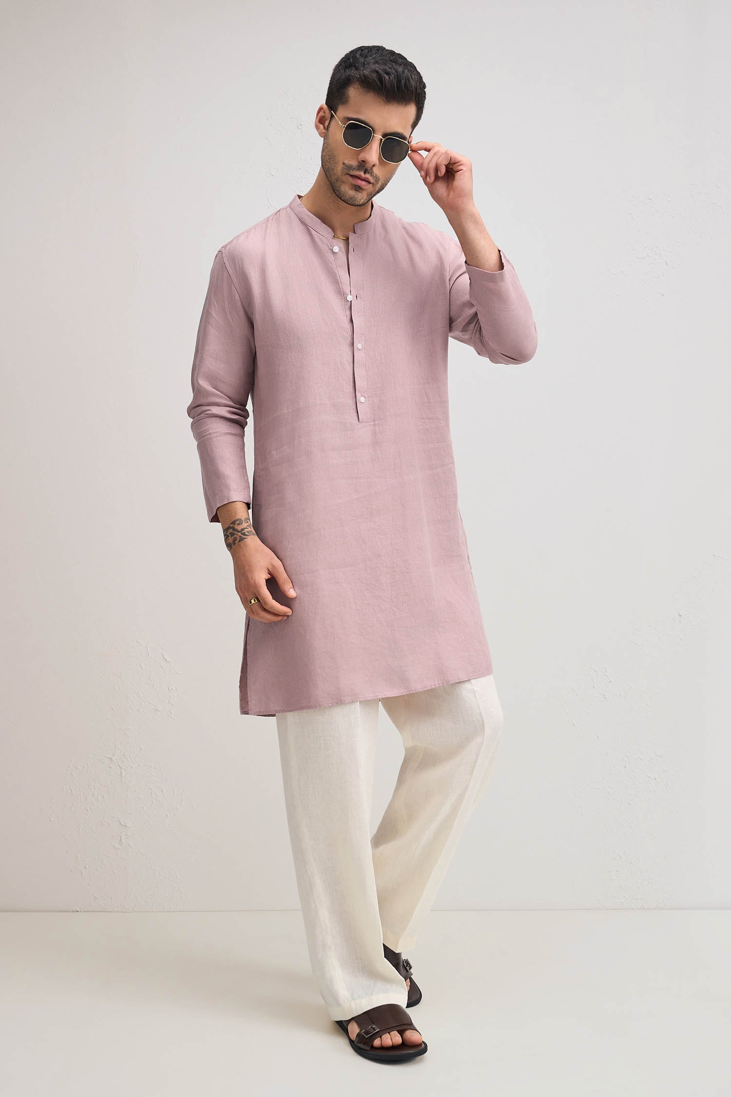 Irish Linen Kurta - Dusky Pink