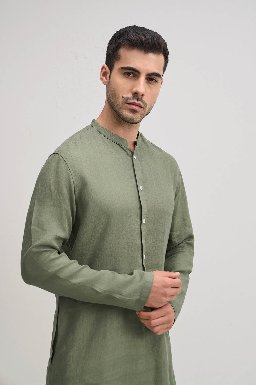 Irish Linen Kurta - Olive Green