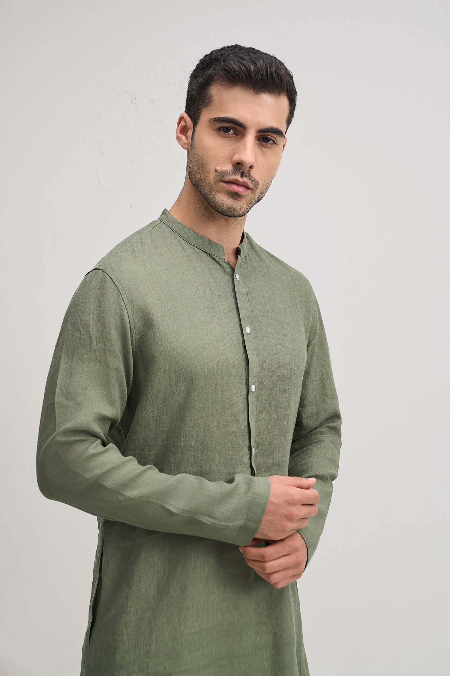 Irish Linen Kurta - Olive Green